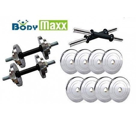 BODY MAXX 10 kg Steel Plates with Steel Dumbell rods (14 inch) for Home Gym 